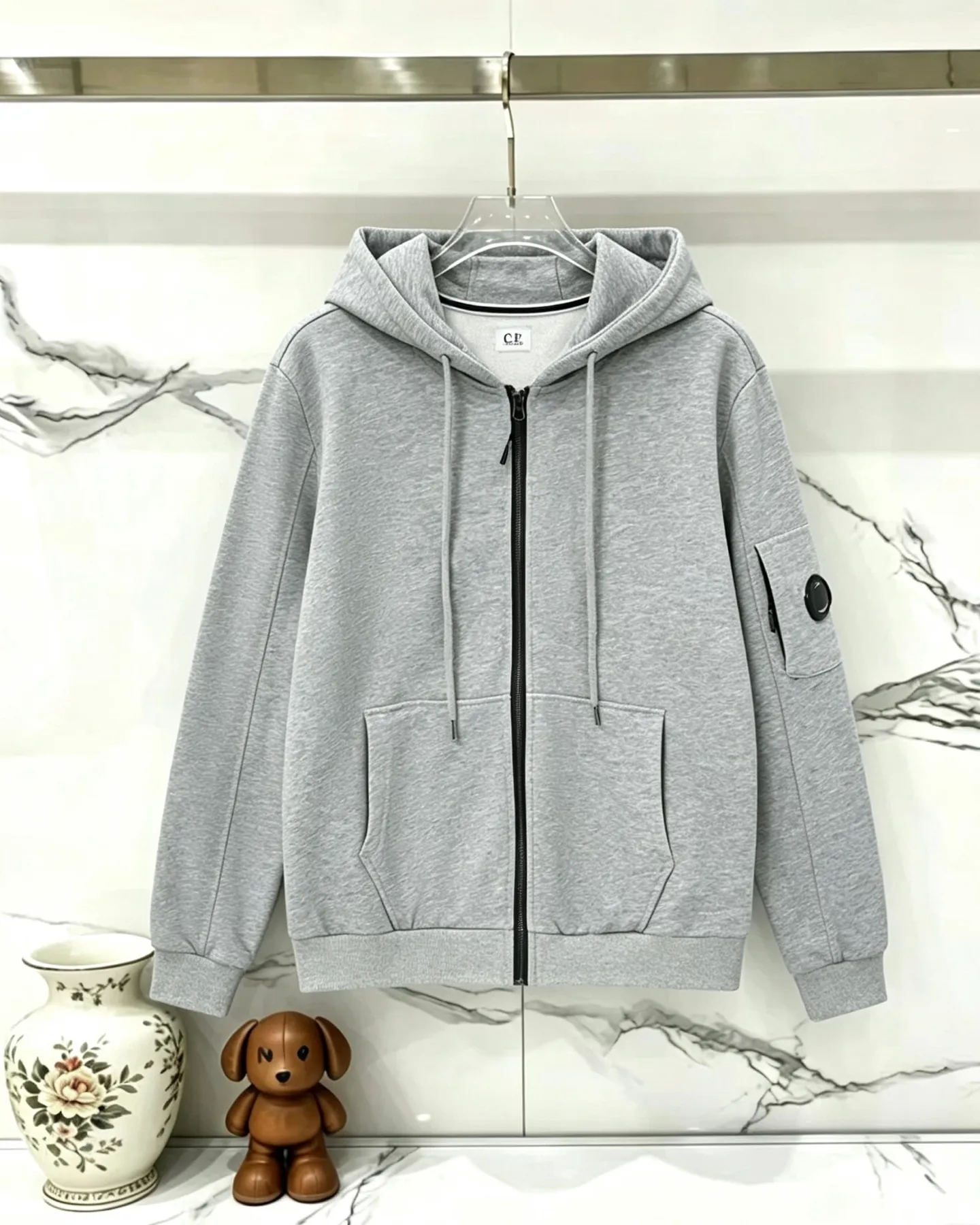 H 6063 C P.company. Side pocket glasses decoration autumn and winter New Arrival cardigan zipper terry sweatshirt jacket Color: Black White Gray Army Green Navy Blue Sizes: M-XXL Item No.: H 6063